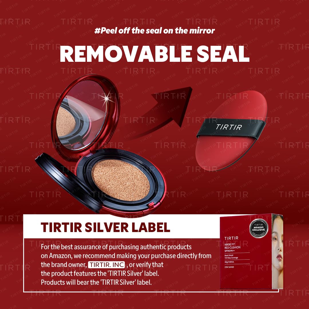 TIRTIR Mask Fit Red Cushion Foundation | Full coverage, Weightless, Skin fit, Satin Glow Finish, Korean Makeup Cushion Foundation (#23N Sand, 0.63 Fl Oz)